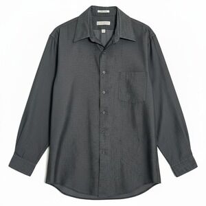 John Henry Mens Charcoal Gray Broadcloth Fitted Button Down Dress Shirt 16 32/33